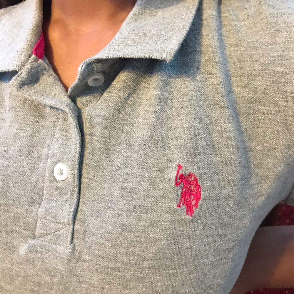 gray pink polo button up women’s t shirt collared